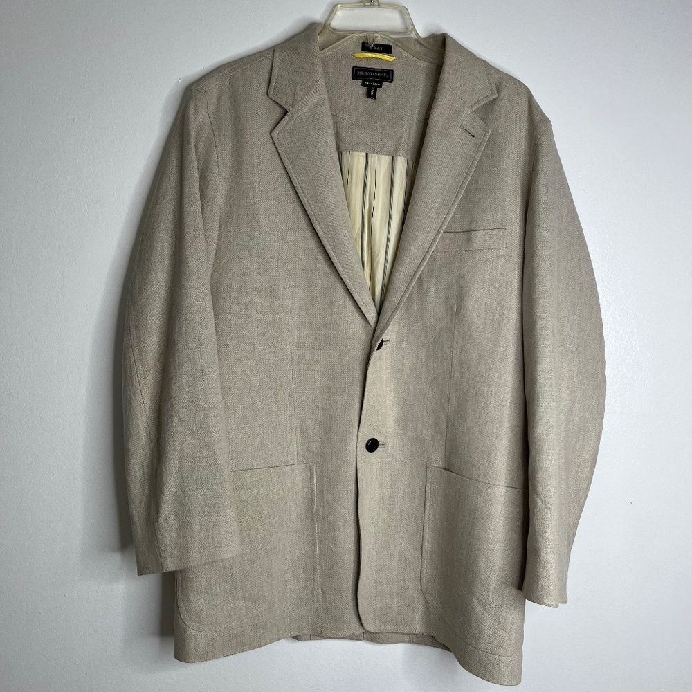 Linen Cotton Sport Coat Blazer Island Soft Mens Beige Fabric made‎ in Italy Sz M